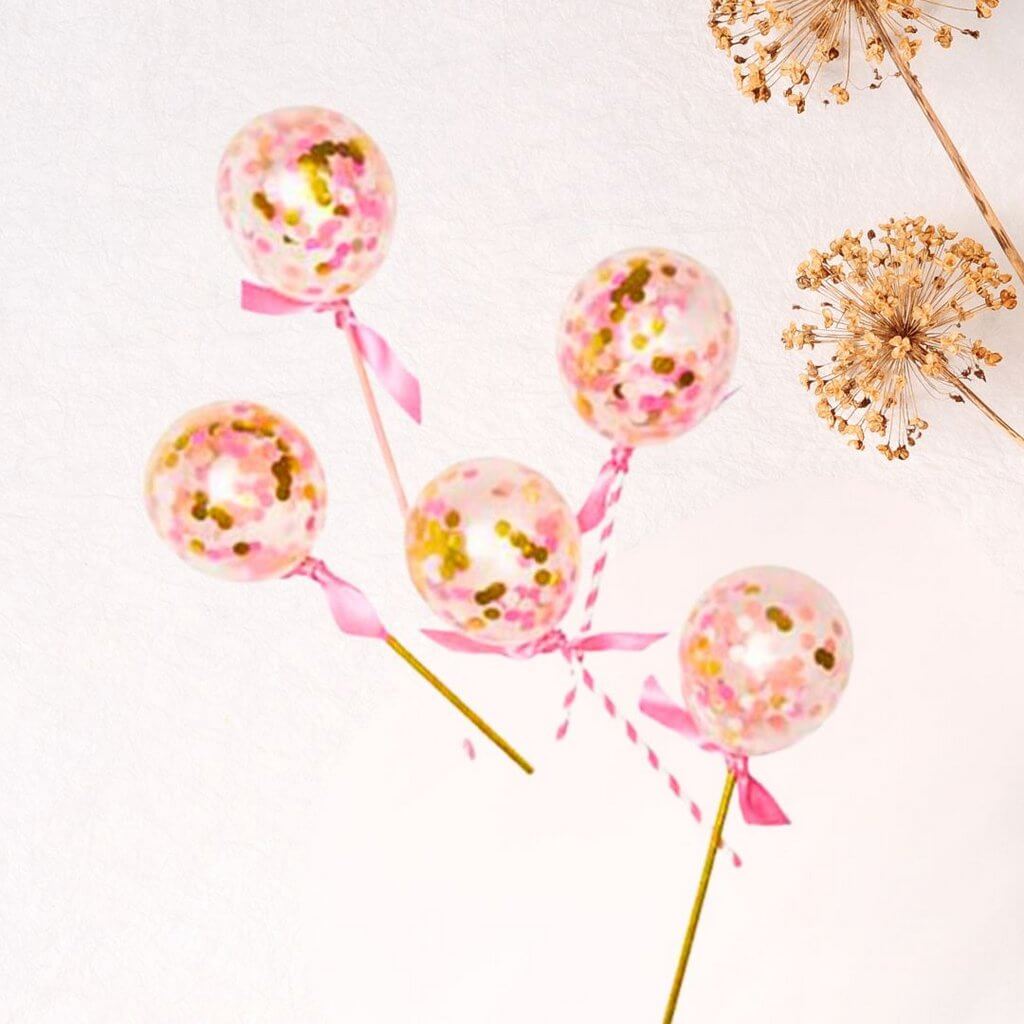 5" Mini Gold Pink Confetti Balloon Cake Topper Kit