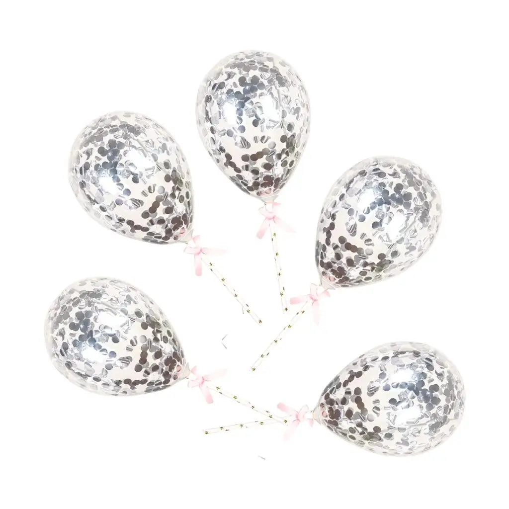 5-inch Mini Silver Confetti Balloon Cake Topper Kits 5pk