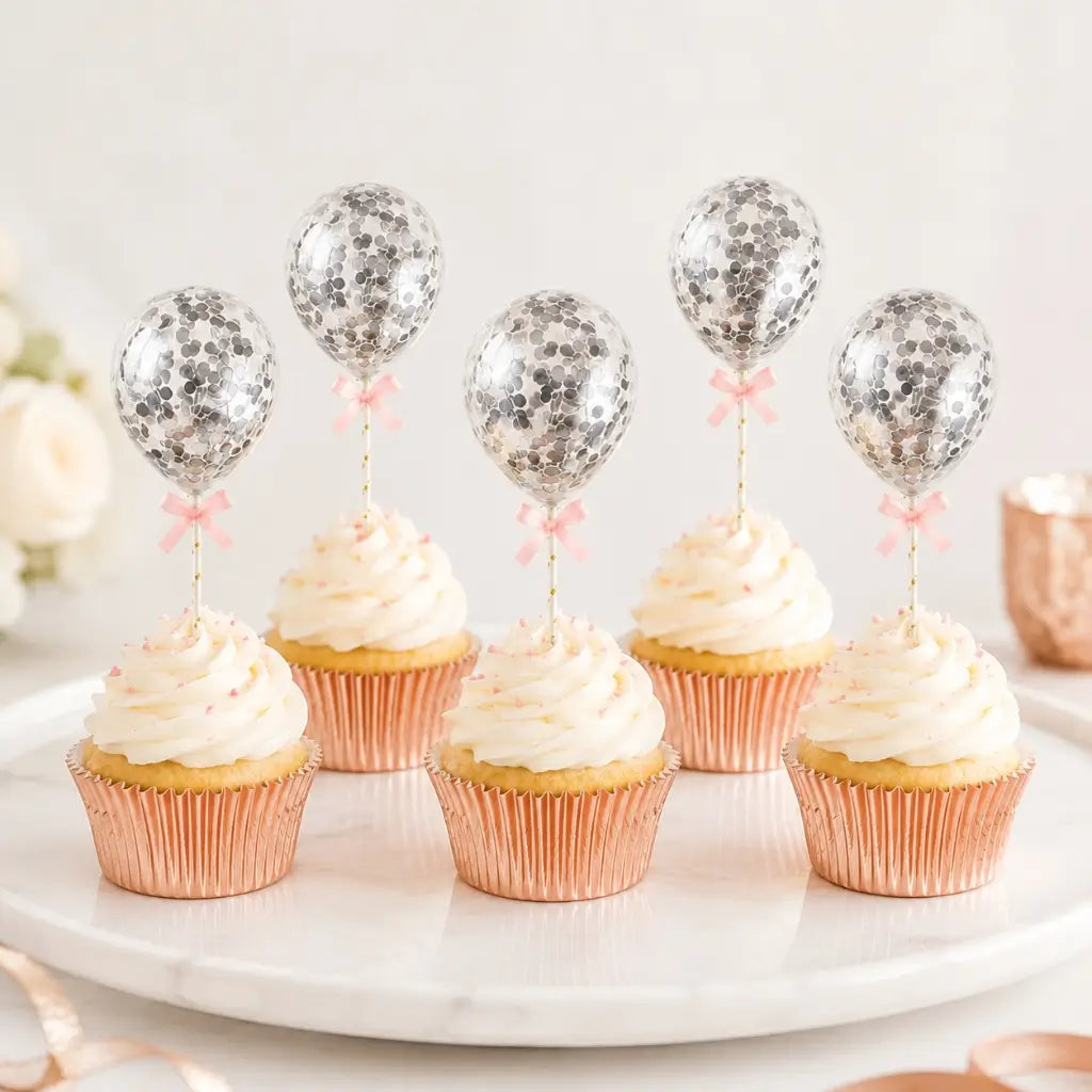 5-inch Mini Silver Confetti Balloon Cake Topper Kits 5pk