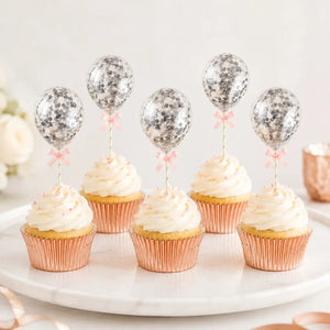 5-inch Mini Silver Confetti Balloon Cake Topper Kits 5pk