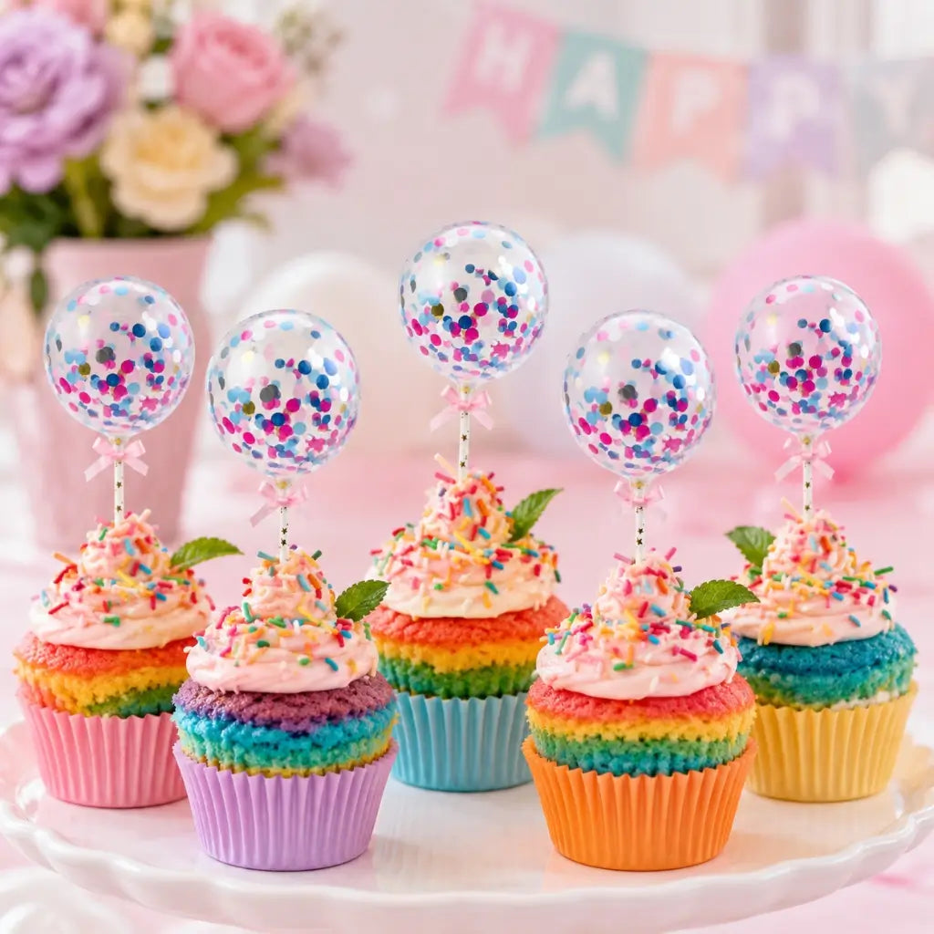 Mini Colourful Confetti Balloon Wands 5pk