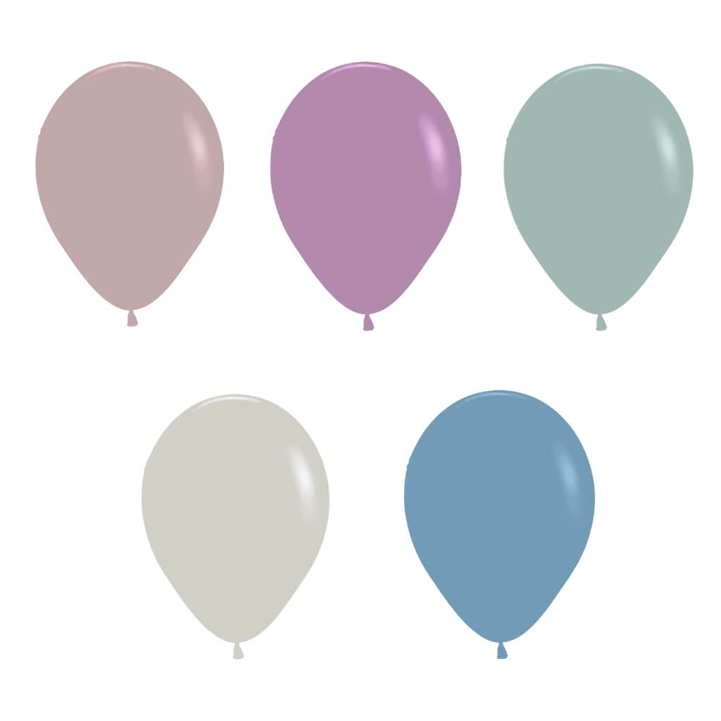 Pack of 10 Pastel Dusk Latex Balloons – 5-inch & 12-inch | Pink, Blue, Green, Purple, White