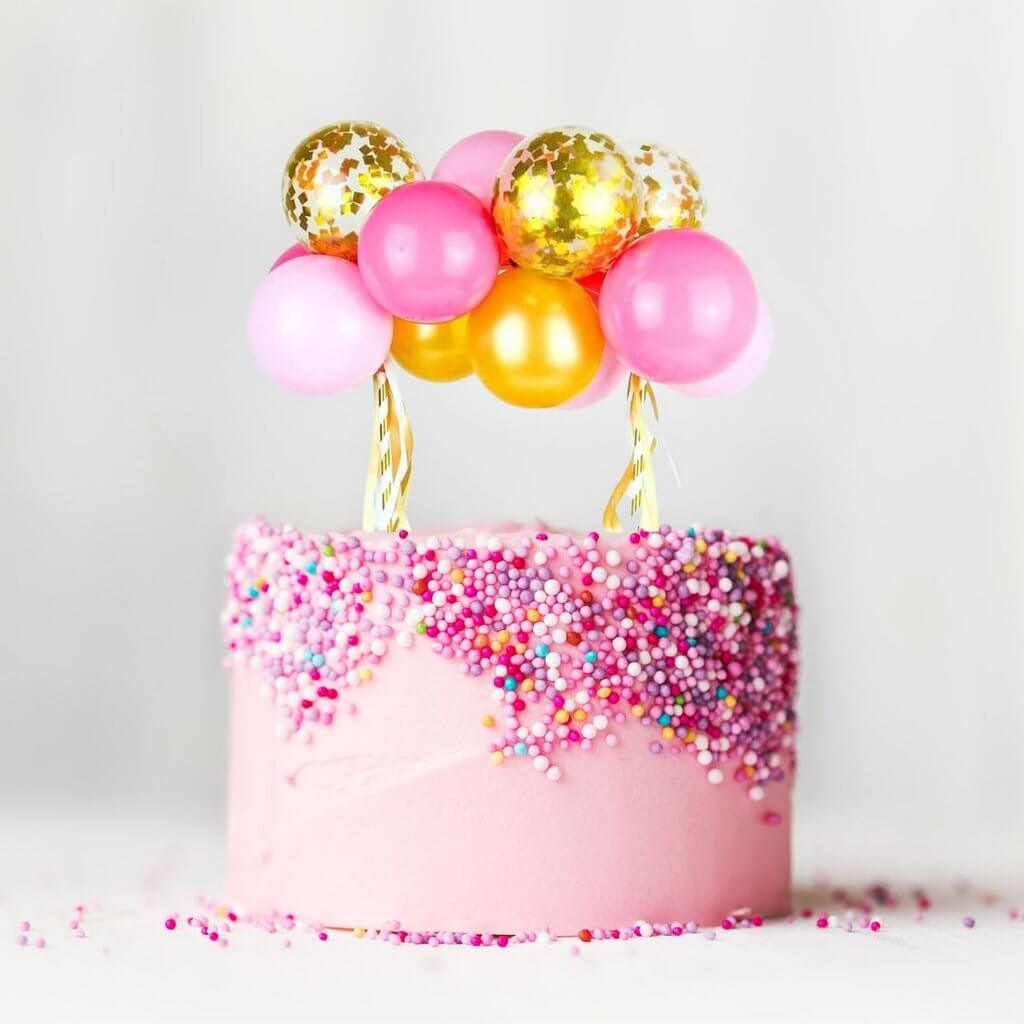 Mini Confetti Latex Balloon Garland Cake Topper Kit - Pink, Hot Pink & Gold