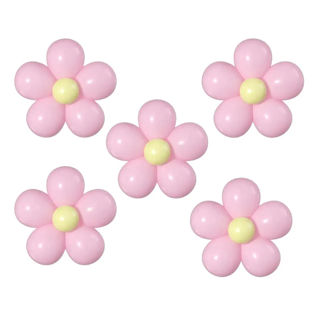5-inch Pastel Pink Daisy Latex Balloons 5pk - Yellow Centres