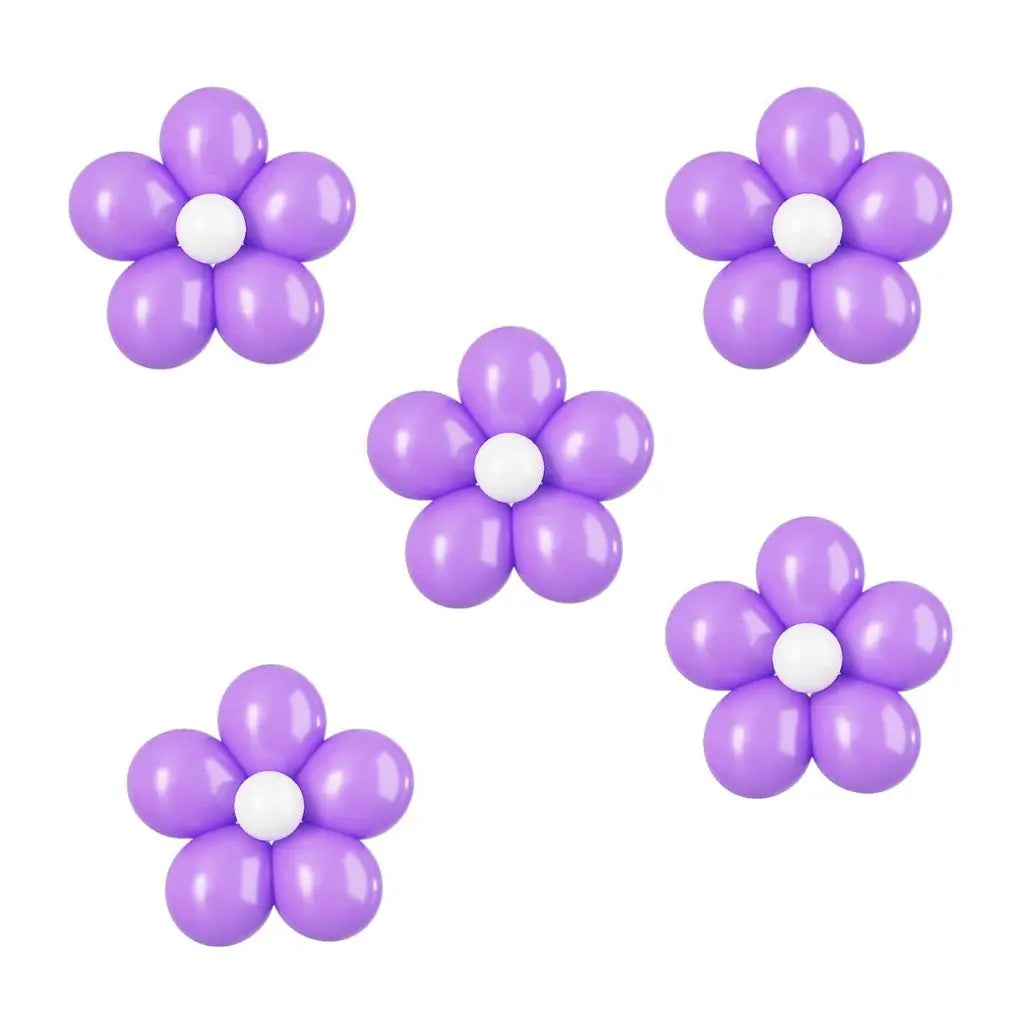 5-inch Purple Daisy Latex Balloons 5pk - White Centres