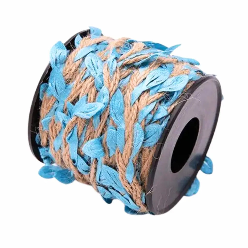 5m Blue Leaf Hessian Burlap Ribbon Roll