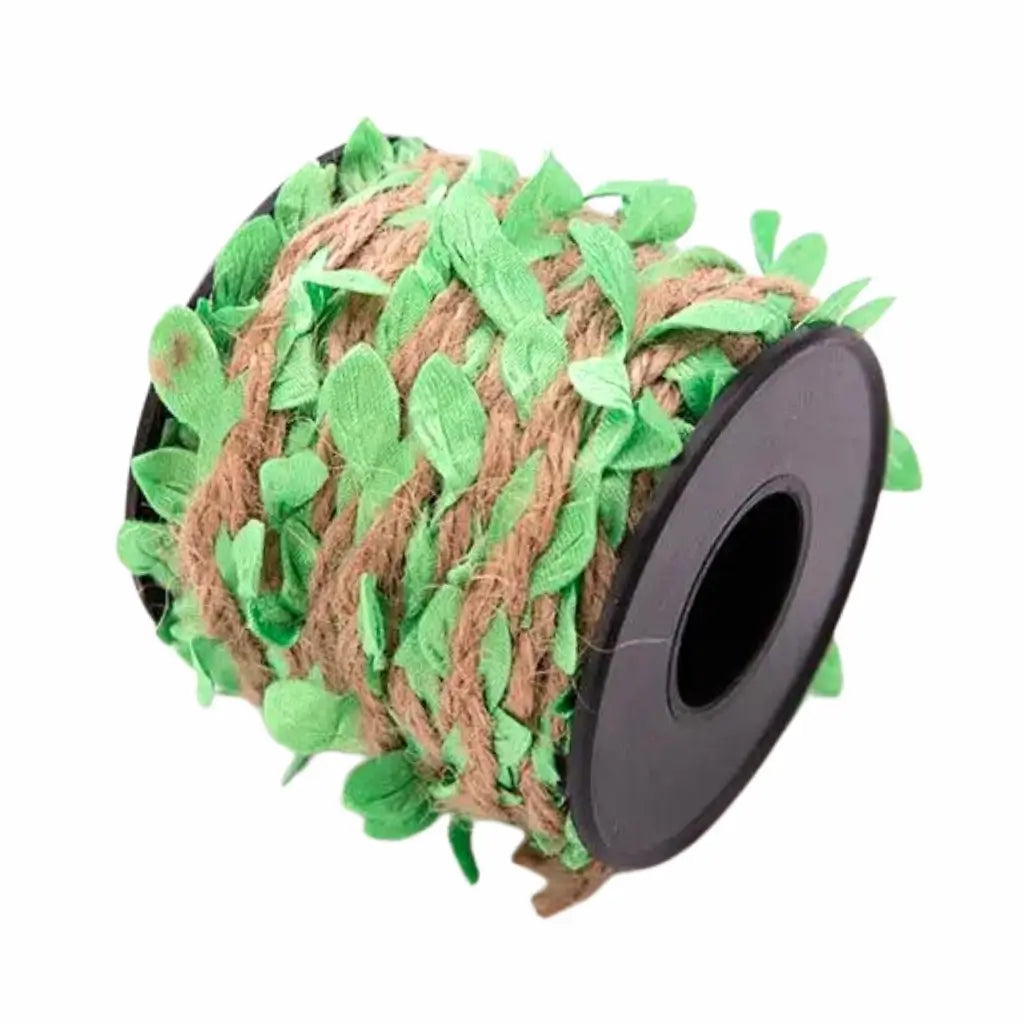 5m Artificial green Leaf Hessian Burlap Trim Ribbon Roll