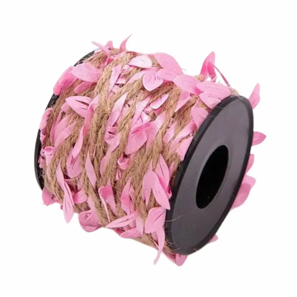 5m Pink Leaf Hessian Burlap Ribbon Roll
