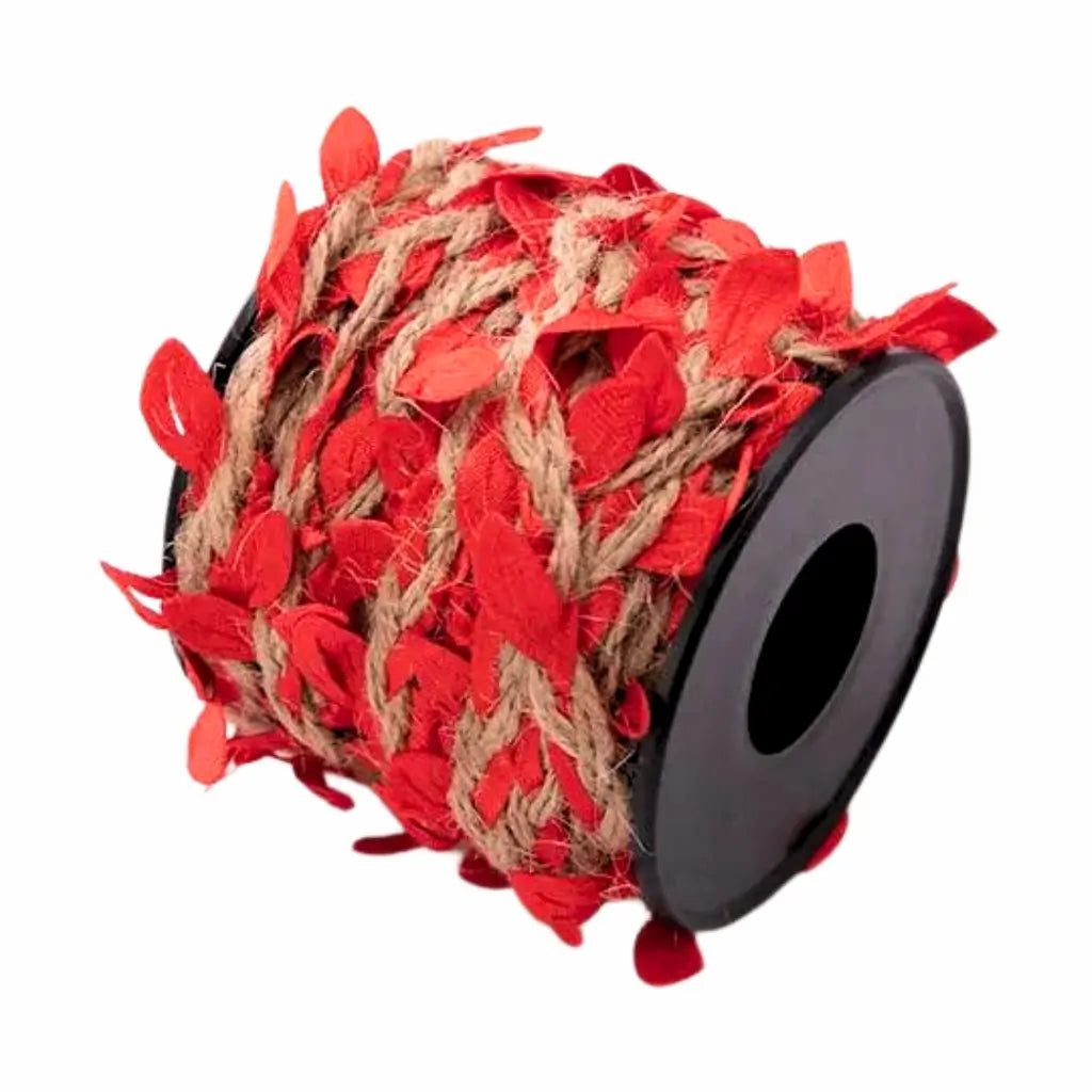 5m Red Leaf Hessian Burlap Ribbon Roll