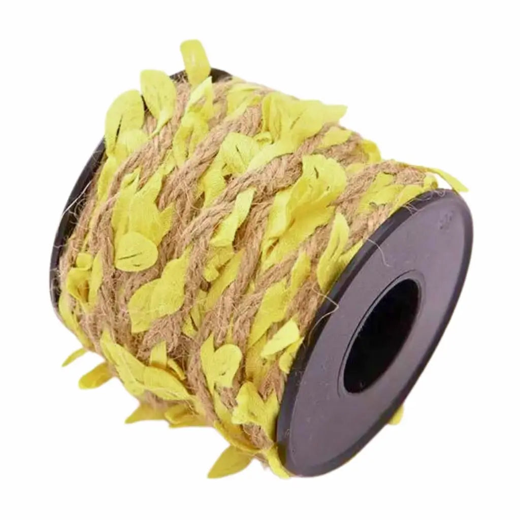 5m Yellow Leaf Hessian Ribbon Roll