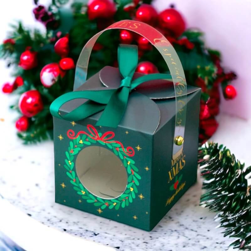 Green Christmas Wreath Treat Boxes 5pk