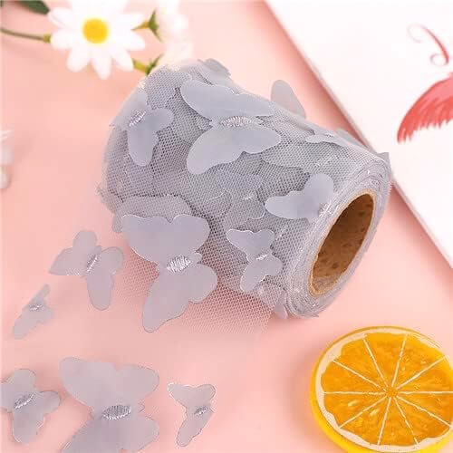 3D Butterfly Organza Ribbon Roll - Grey
