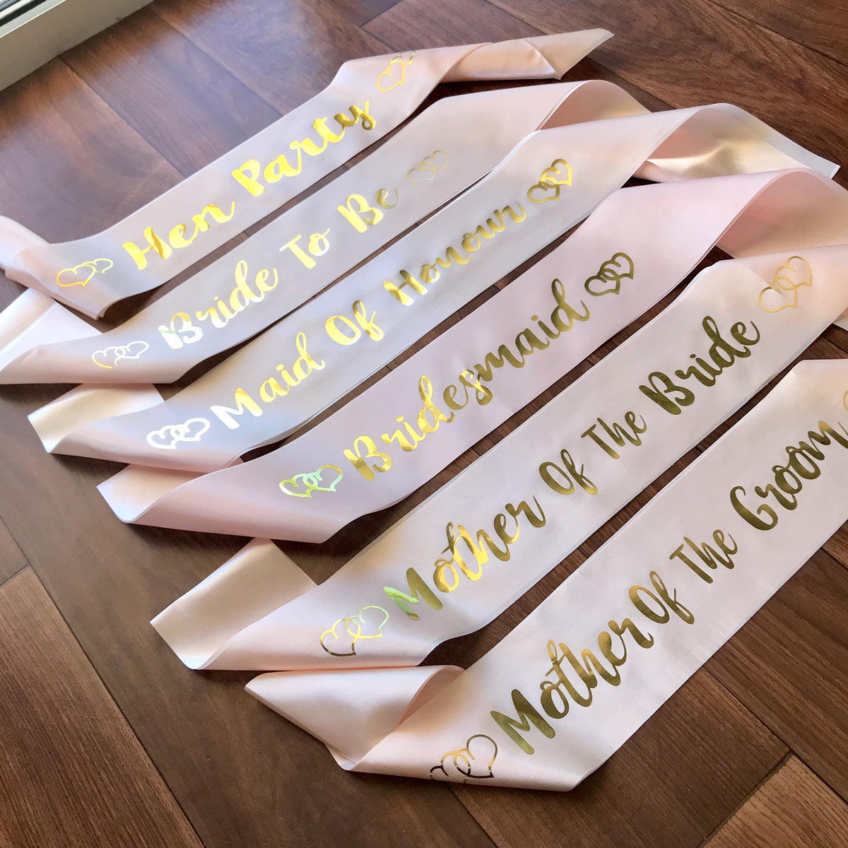 champagne pink Bridal sashes for hens party and bridal shower