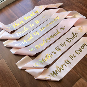 champagne pink Bridal sashes for hens party and bridal shower