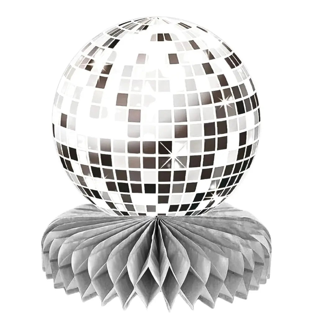 70s disco honeycomb centerpiece with silver disco ball topper