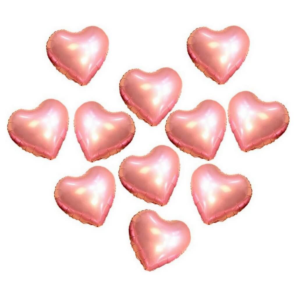 9-inch Mini Rose Gold Heart Foil Balloons 10 Pack