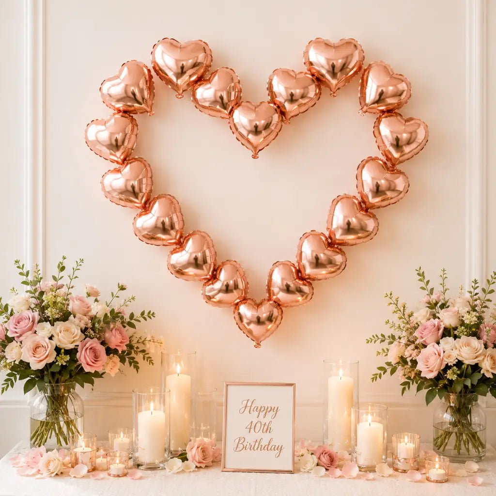 9-inch Mini Rose Gold Heart Foil Balloons 10pk