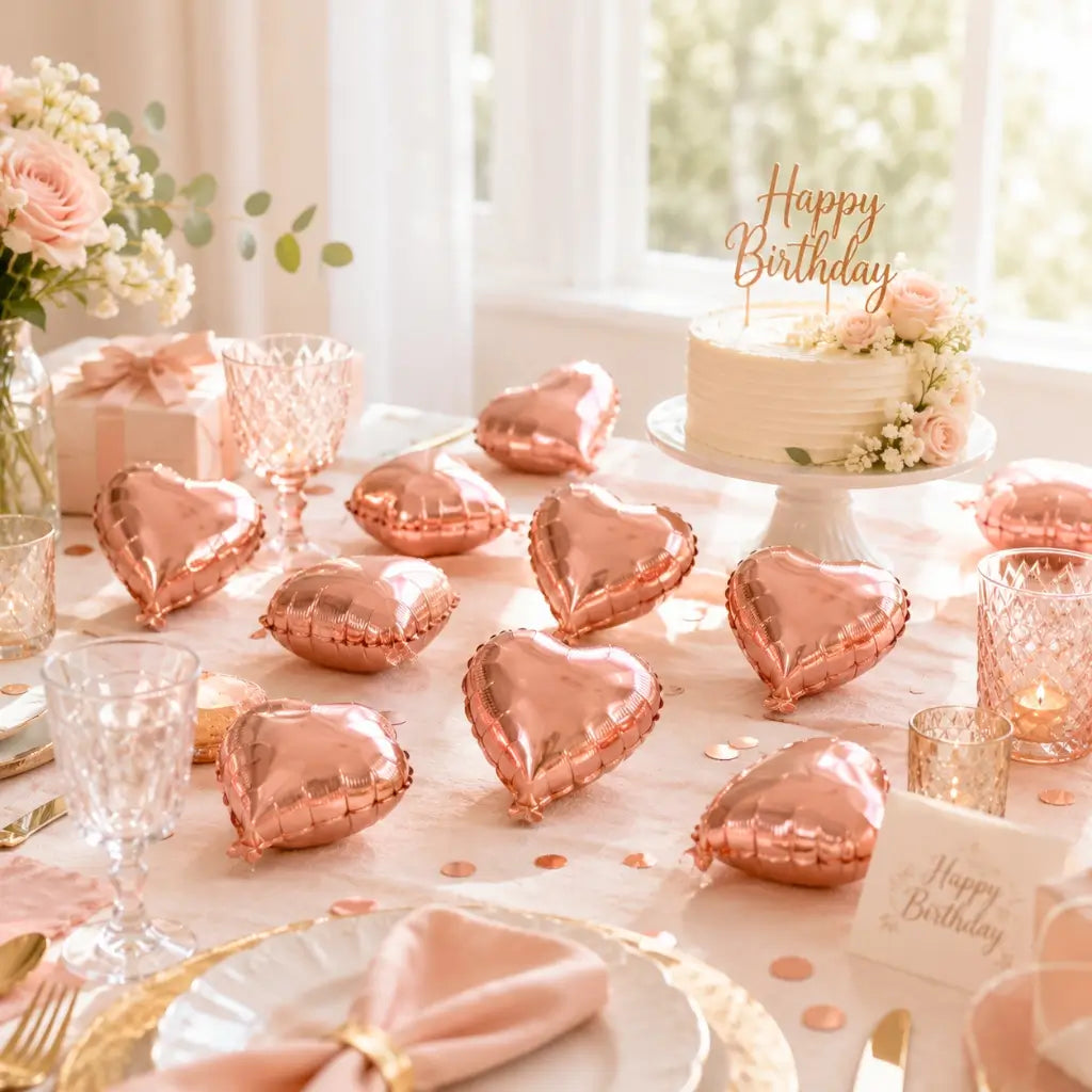 9-inch Mini Rose Gold Heart Foil Balloons 10pk