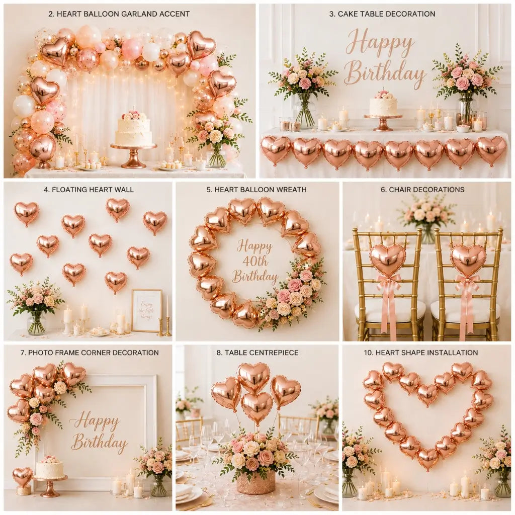 9-inch Mini Rose Gold Heart Foil Balloons 10pk