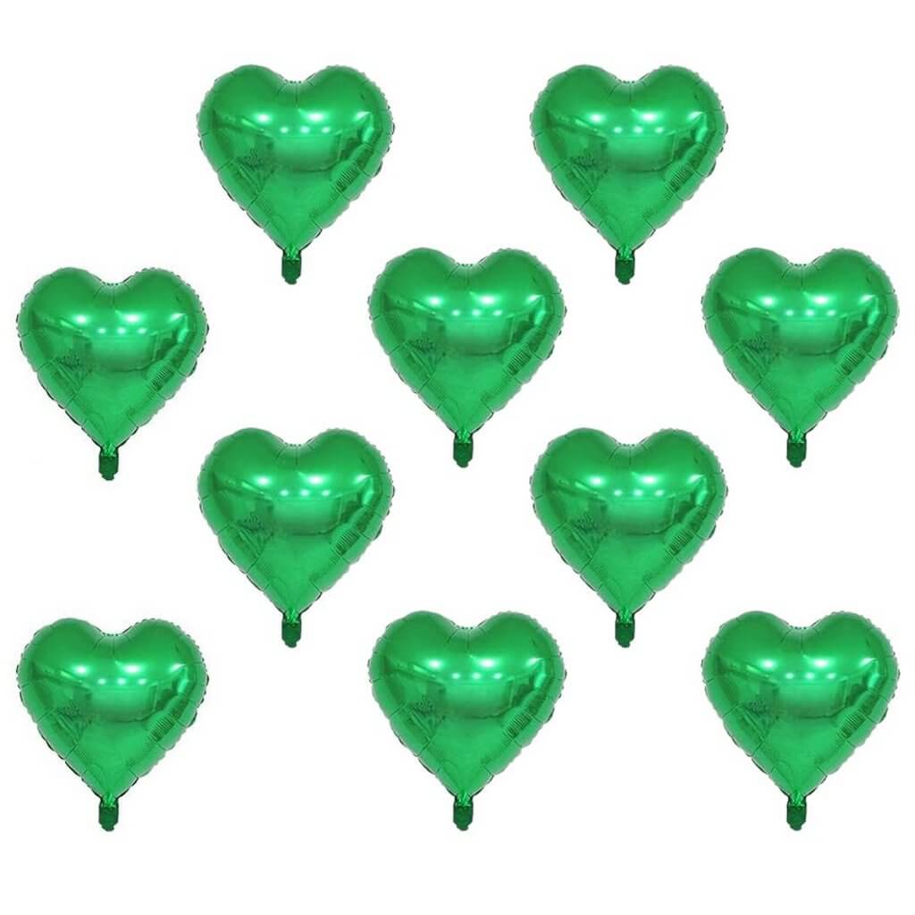9-inch Mini Green Heart Foil Balloons 10 Pack
