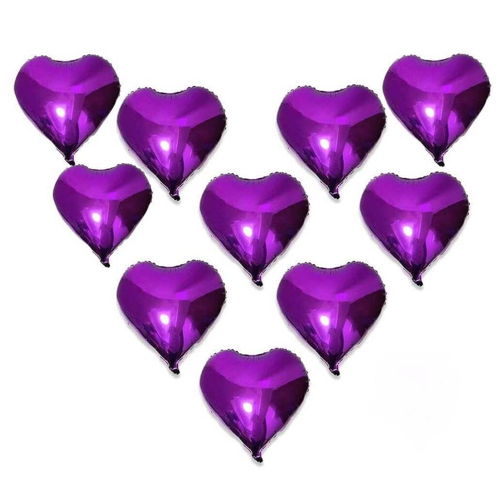 9-inch Mini Purple Heart Foil Balloons 10 Pack