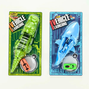 Kids racing toy car launcher with Crocodile and shark obstacle