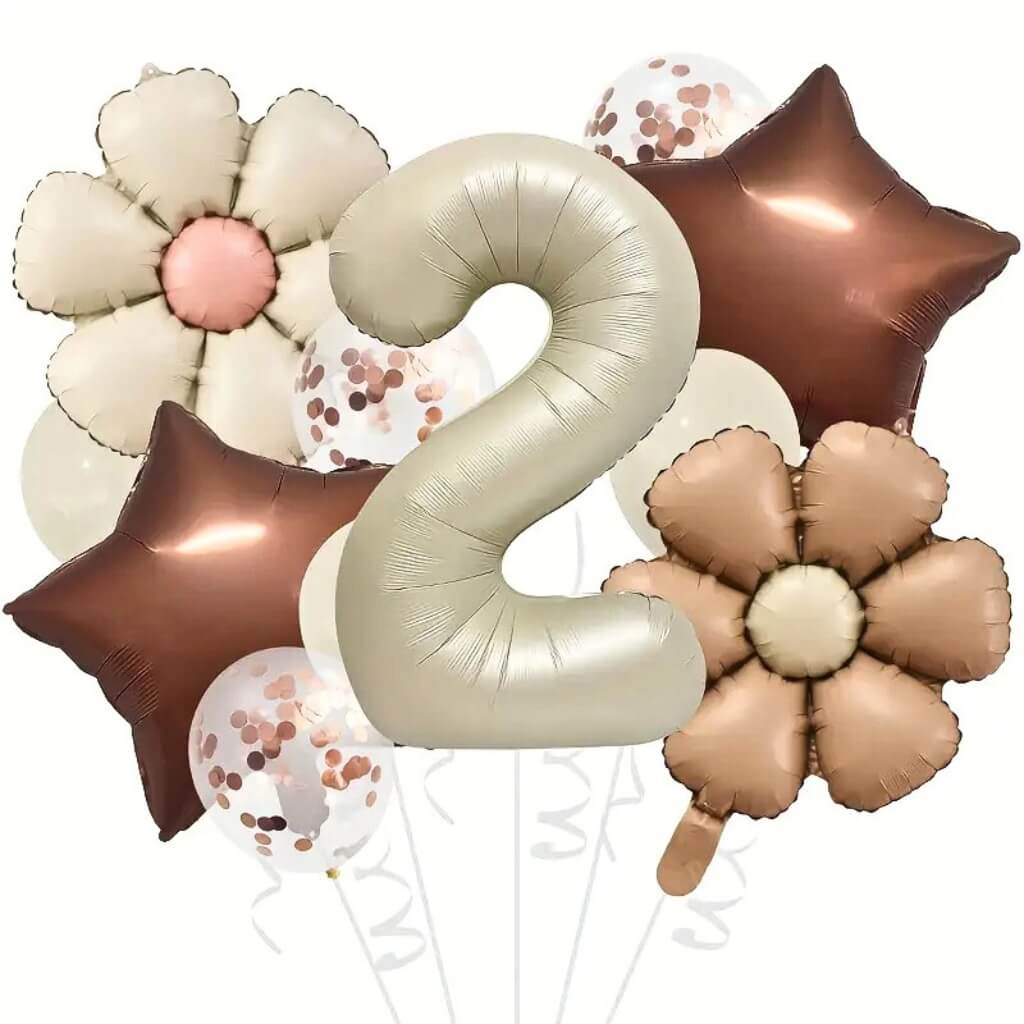 40 inch cream number foil balloon with matching retro balloon set number 2