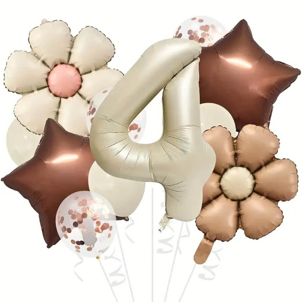 Boho chic balloon decoration set with cream, chocolate and confetti balloons number 4