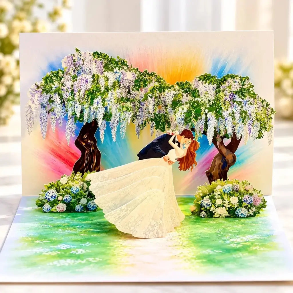 Purple Wisteria Wedding 3D Pop Up Greeting Card