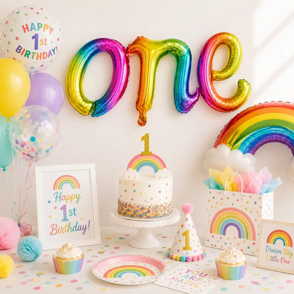 Rainbow 'one' Script First Birthday Foil Balloon