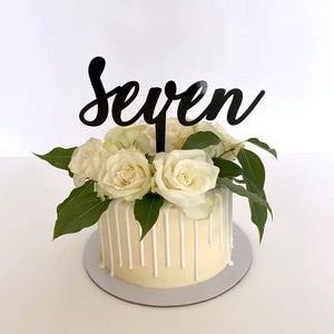 Acrylic Black 'seven' Script Birthday Cake Topper
