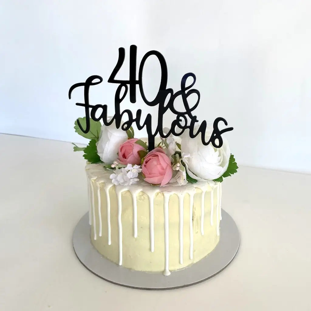 Acrylic Black '40 & Fabulous' Cake Topper