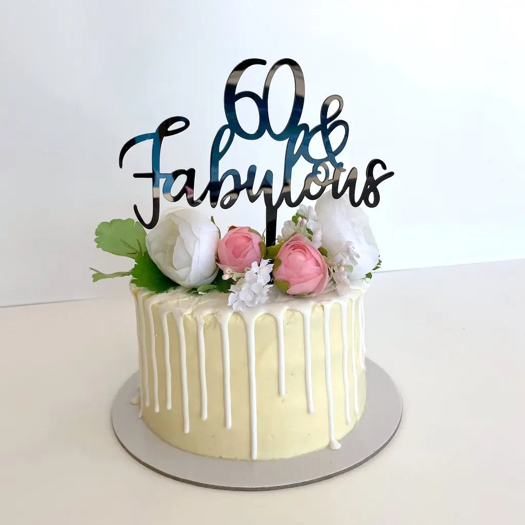 Acrylic Black 60 & Fabulous Birthday Cake Topper