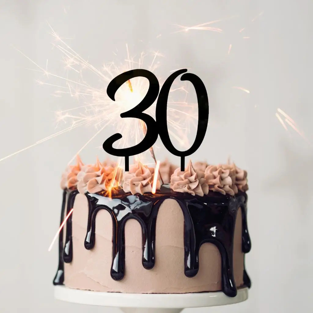 Acrylic Black Number 30 Birthday Cake Topper