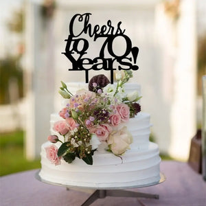 Acrylic Black 'Cheers to 70 Years!' Birthday Cake Topper