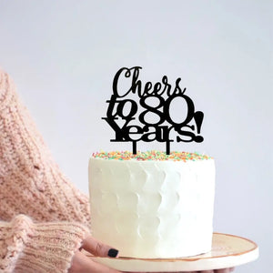 Acrylic Black 'Cheers to 80 Years!' Birthday Cake Topper