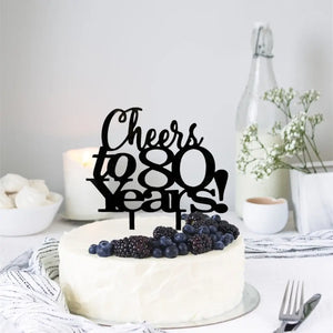 Acrylic Black 'Cheers to 80 Years!' Birthday Cake Topper