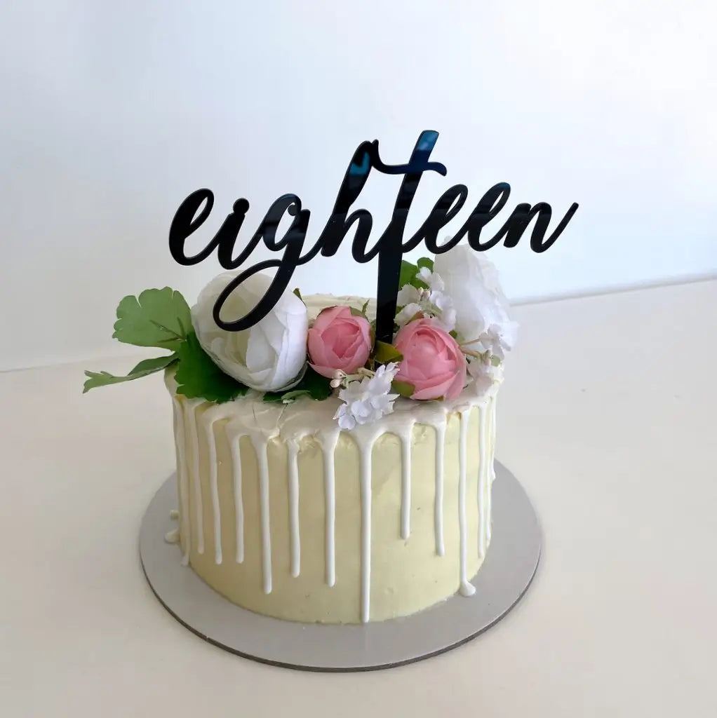 Acrylic Black 'eighteen' Script Cake Topper