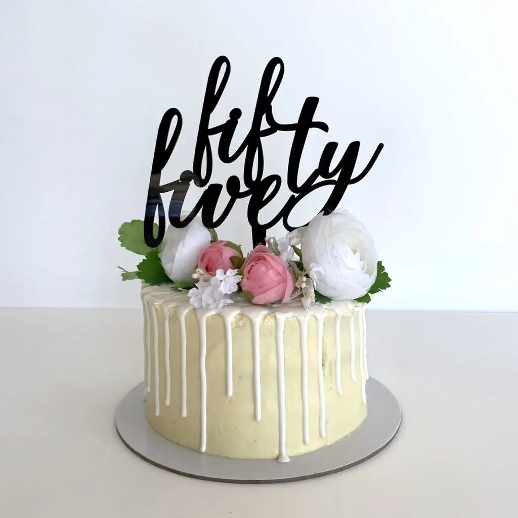 Acrylic Black 'fifty five' Birthday Cake Topper