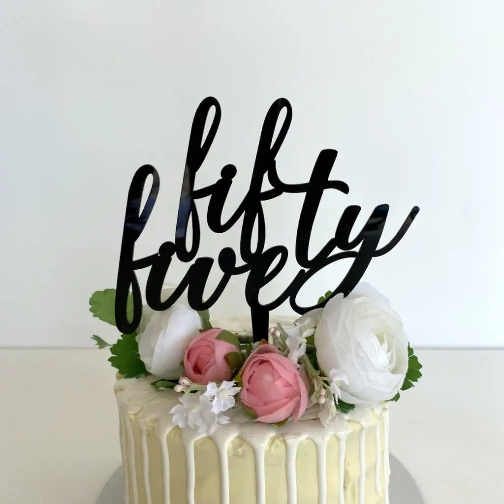 Acrylic Black 'fifty five' Birthday Cake Topper