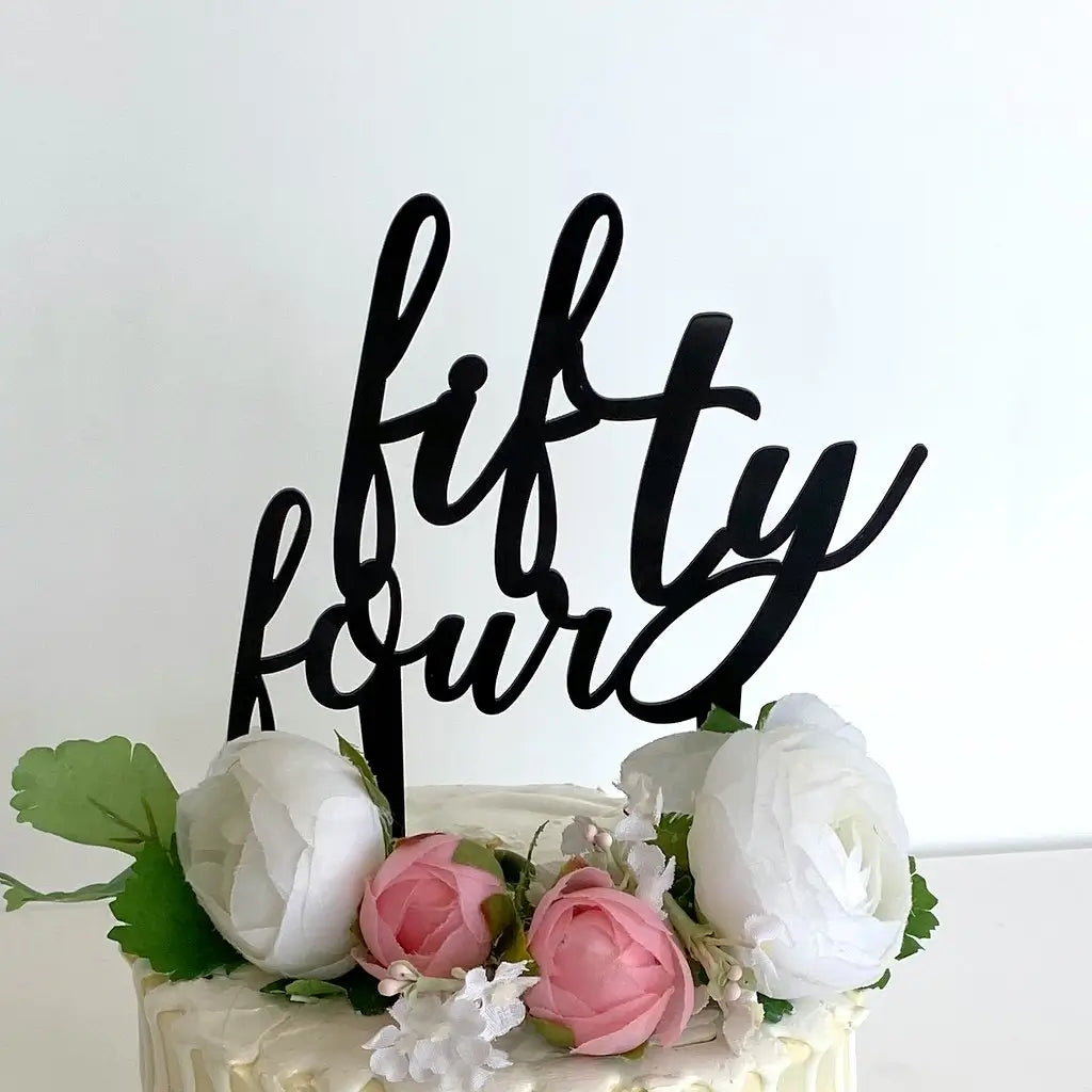Acrylic Black 'fifty four' Birthday Cake Topper