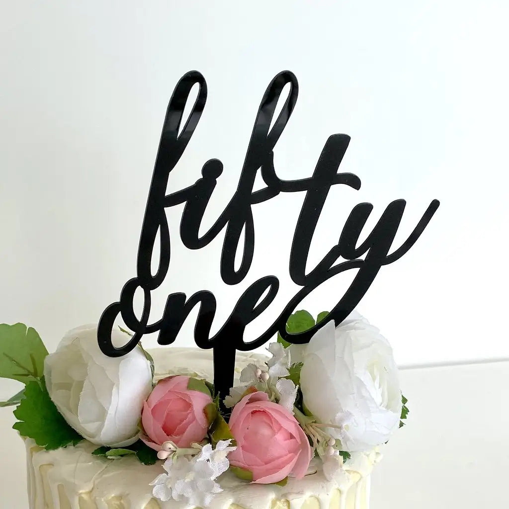 Acrylic Black 'fifty one' Birthday Cake Topper