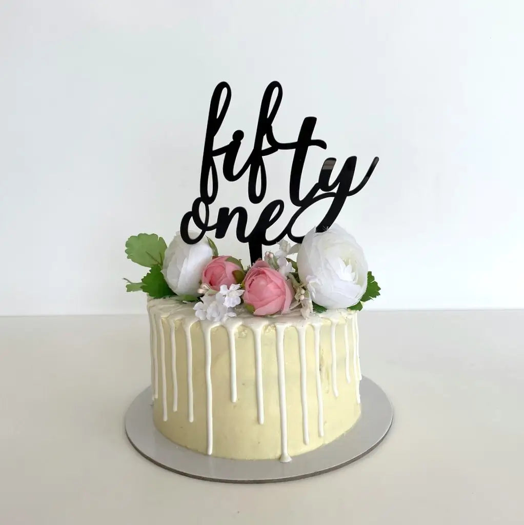 Acrylic Black 'fifty one' Birthday Cake Topper