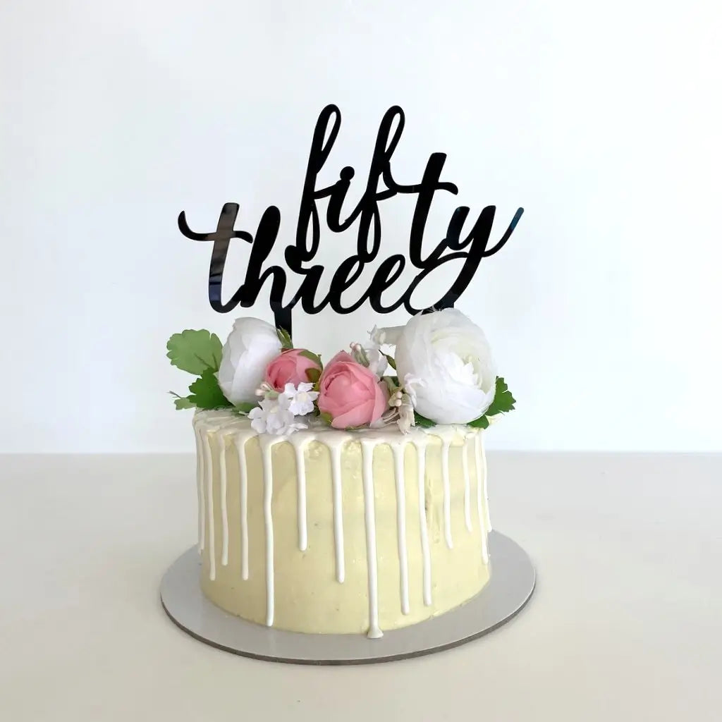 Acrylic Black 'fifty three' Birthday Cake Topper