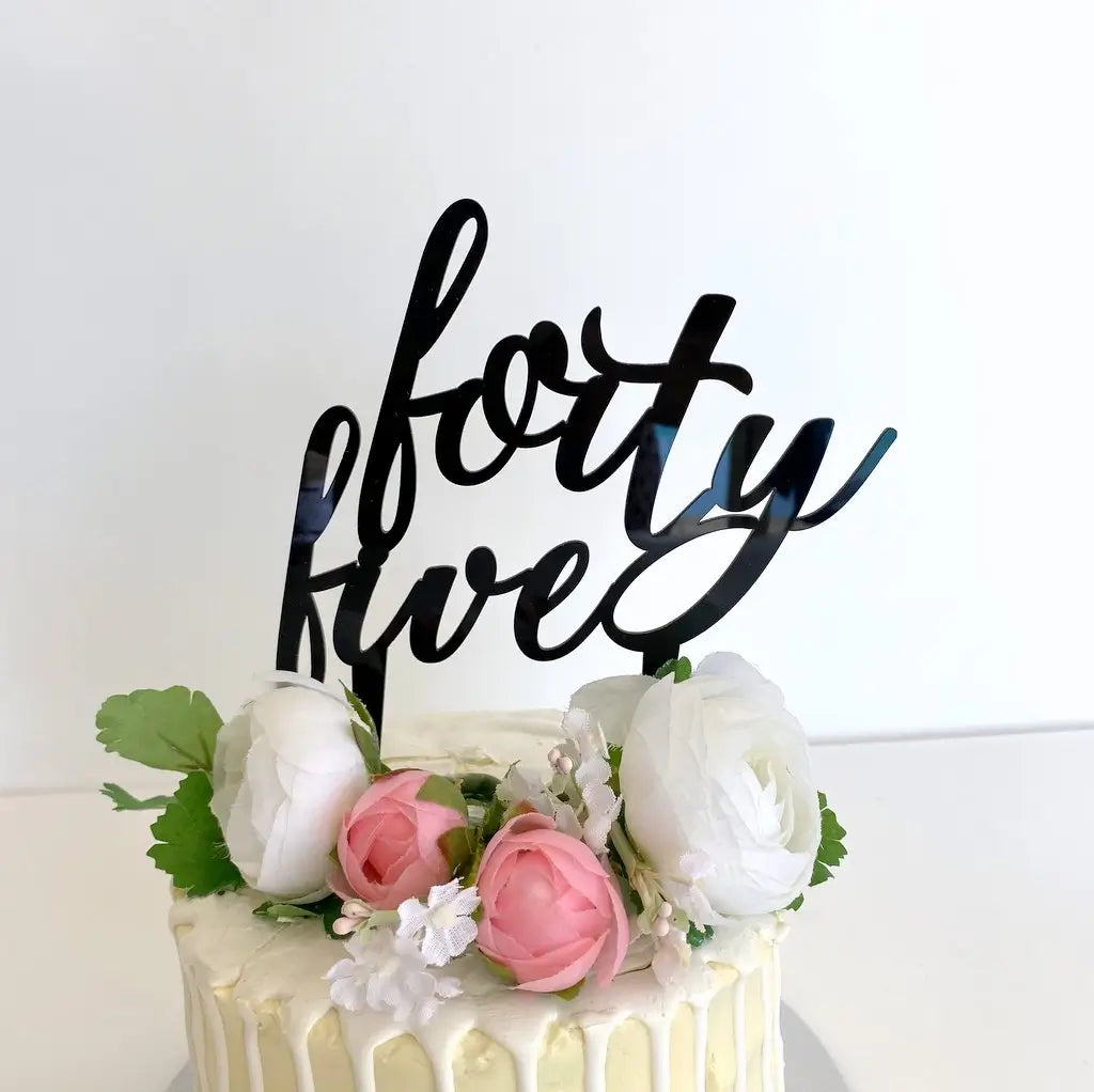 Acrylic Black 'forty five' Birthday Cake Topper