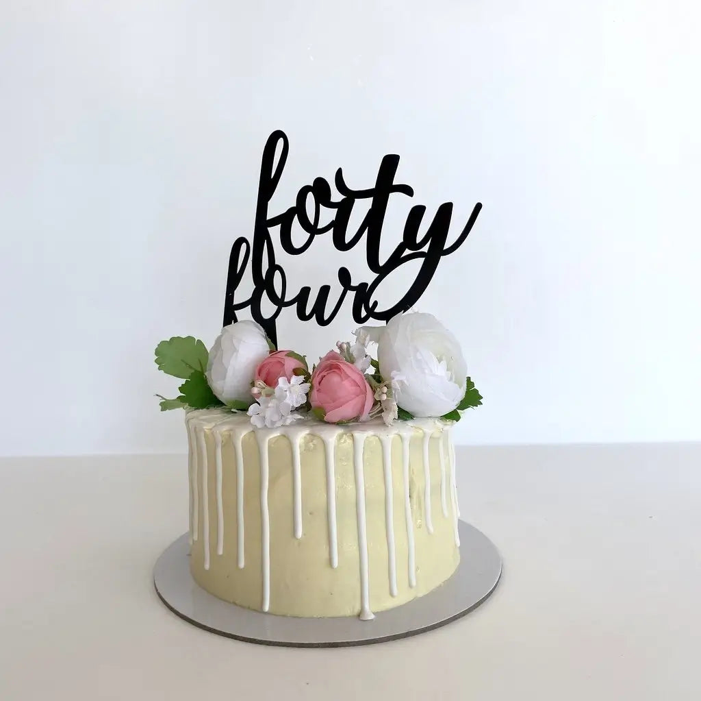 Acrylic Black 'forty four' Birthday Cake Topper
