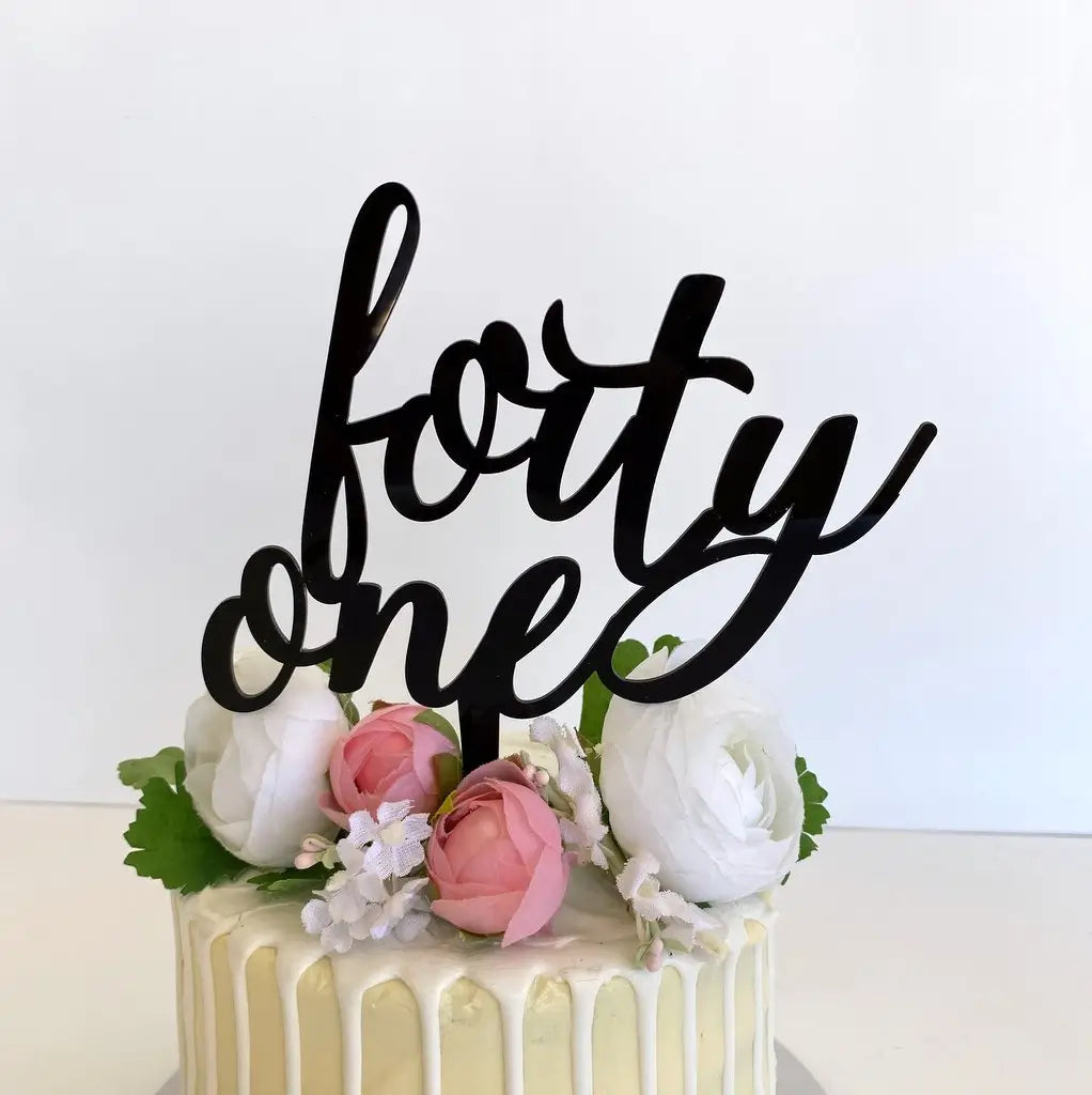 Acrylic Black 'forty one' Birthday Cake Topper
