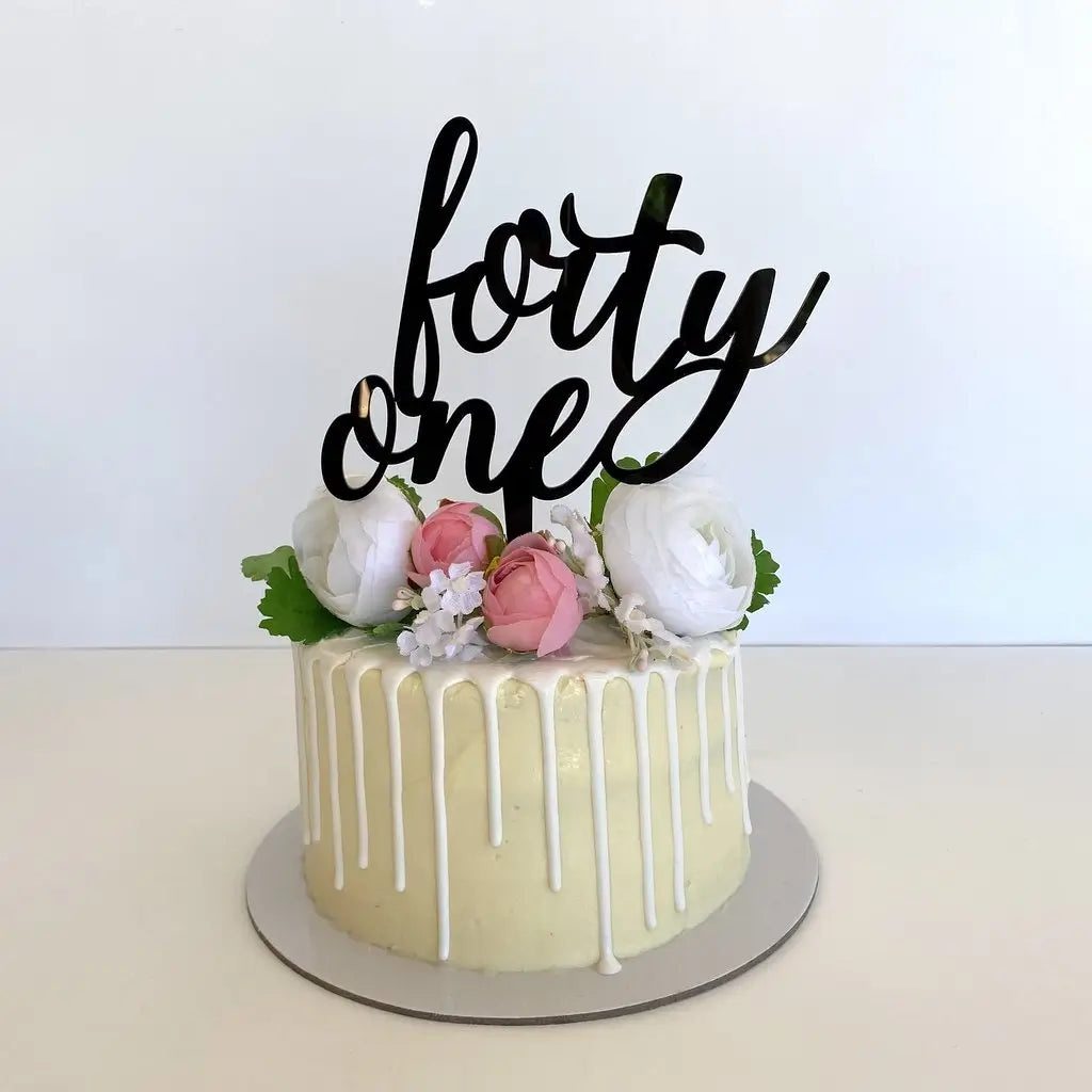 Acrylic Black 'forty one' Birthday Cake Topper