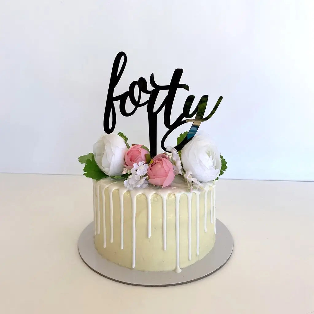 Acrylic Black 'forty' Script Birthday Cake Topper
