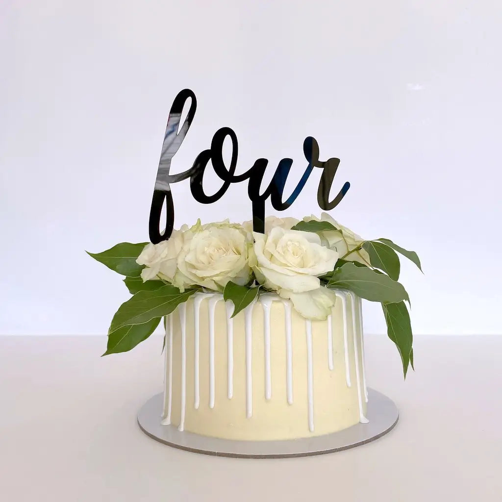 Acrylic Black 'Four' Birthday Cake Topper
